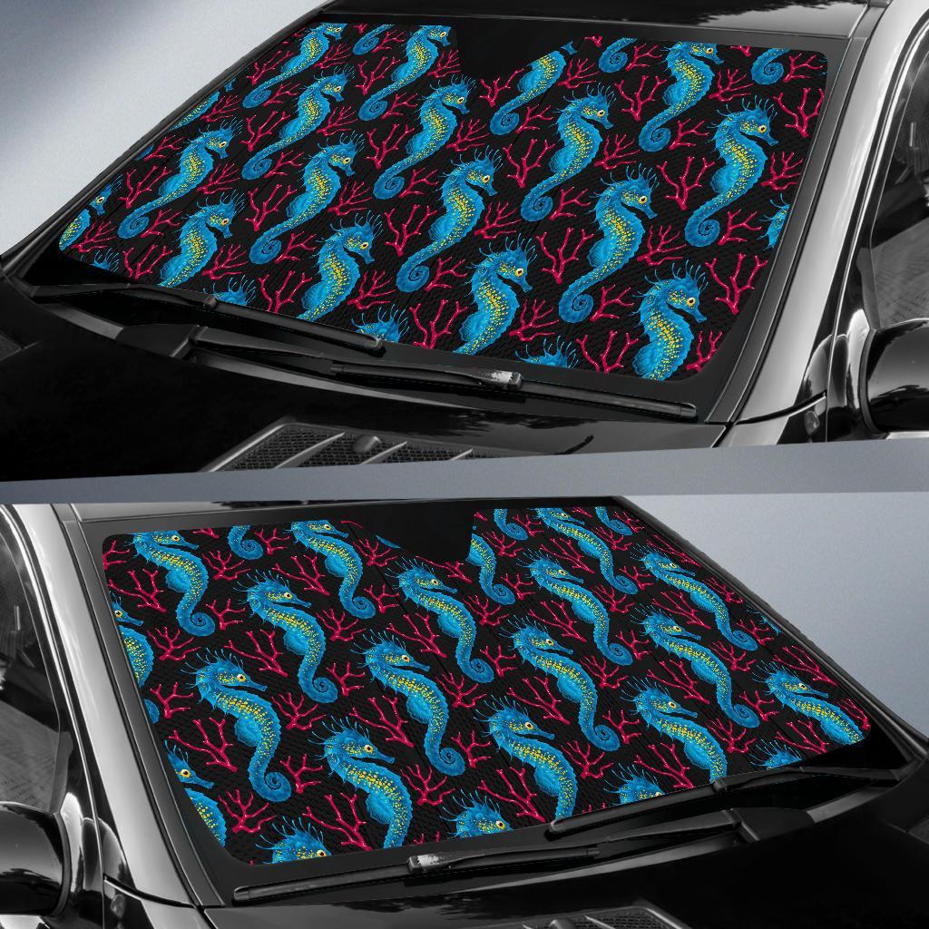 Seahorse Navy Pattern Print Car Sun Shade-grizzshop
