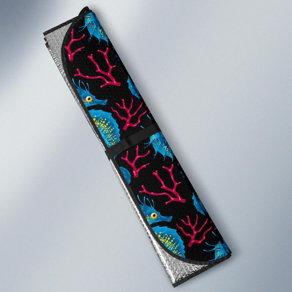 Seahorse Navy Pattern Print Car Sun Shade-grizzshop