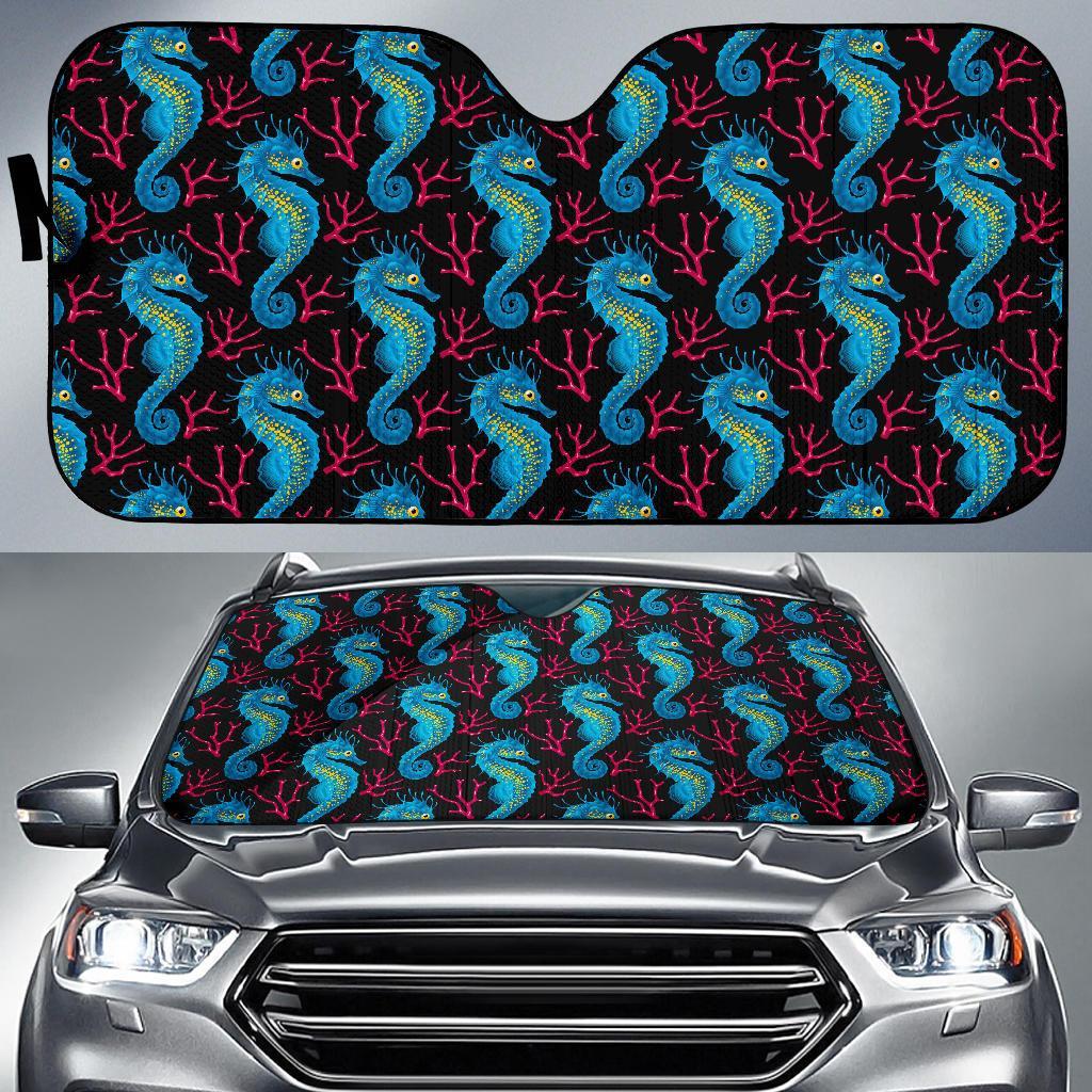 Seahorse Navy Pattern Print Car Sun Shade-grizzshop