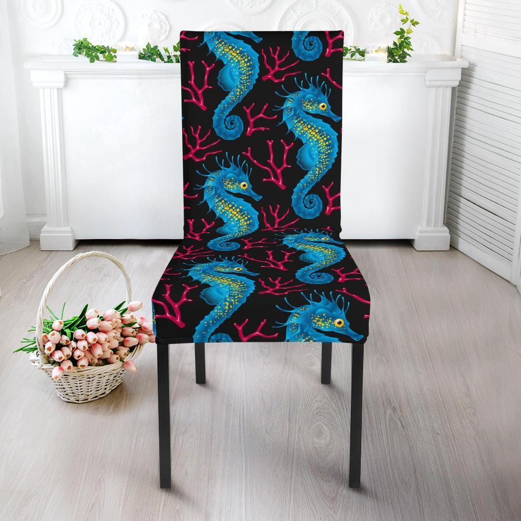 Seahorse Navy Pattern Print Chair Cover-grizzshop