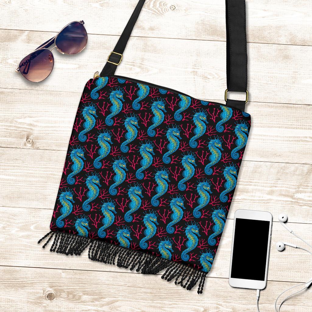 Seahorse Navy Pattern Print Crossbody Bags-grizzshop