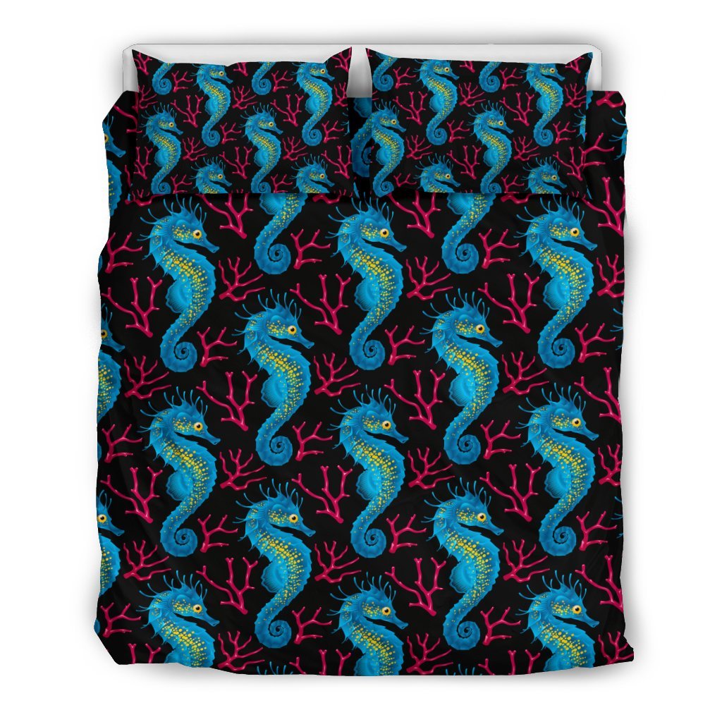 Seahorse Navy Pattern Print Duvet Cover Bedding Set-grizzshop