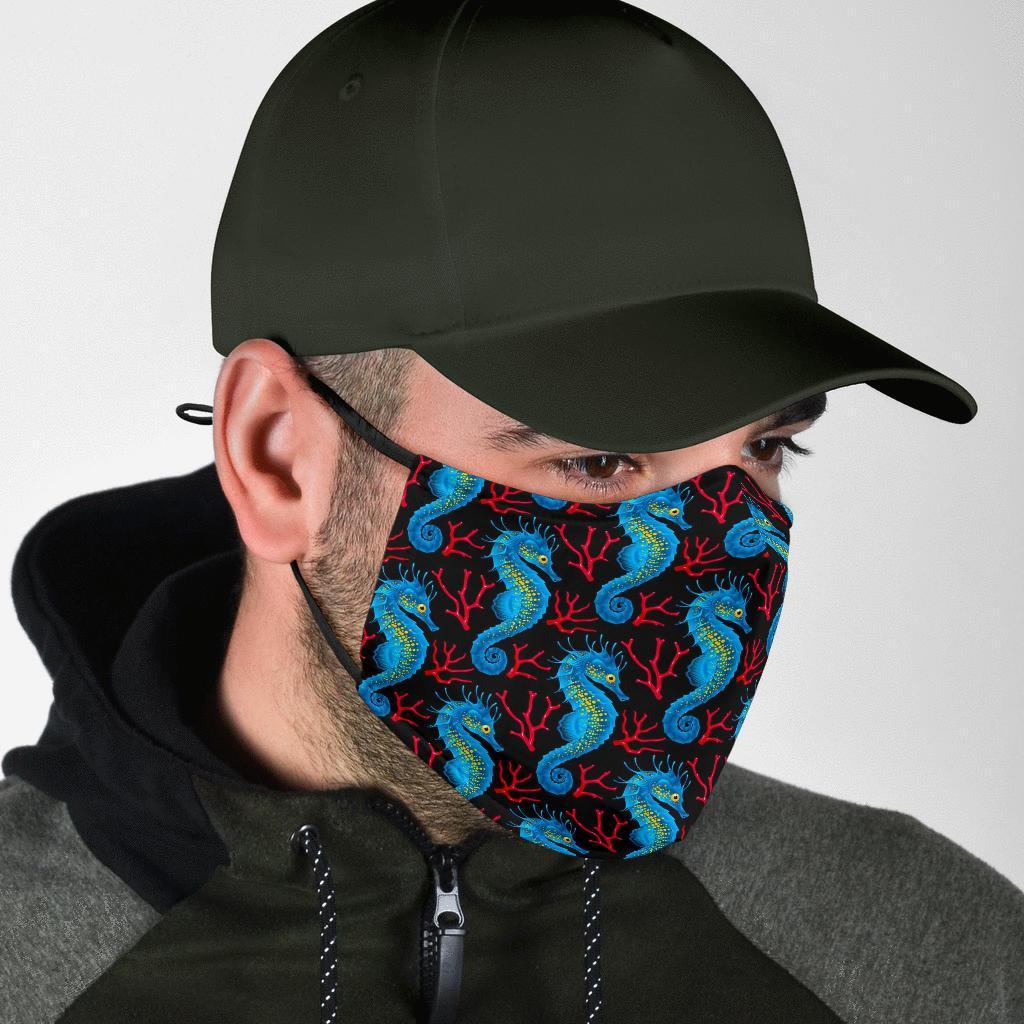 Seahorse Navy Pattern Print Face Mask-grizzshop