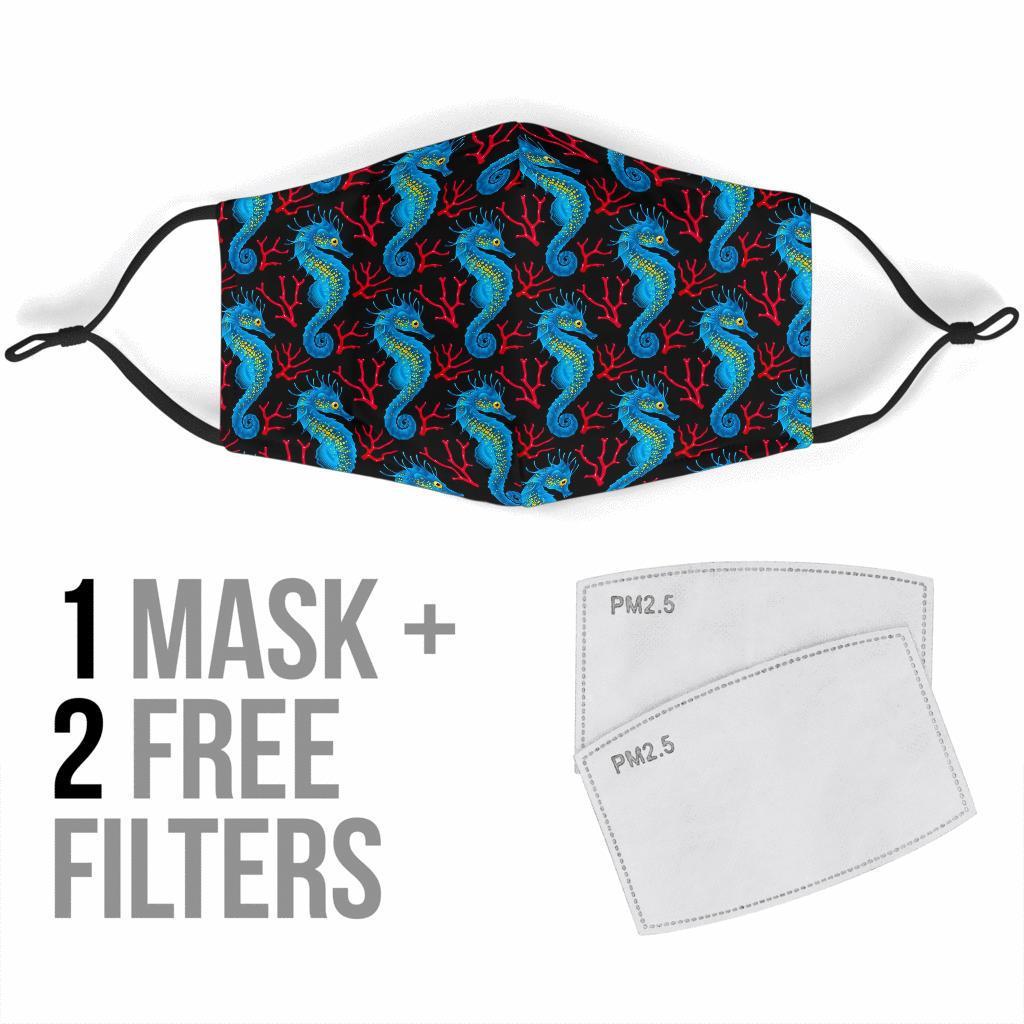 Seahorse Navy Pattern Print Face Mask-grizzshop