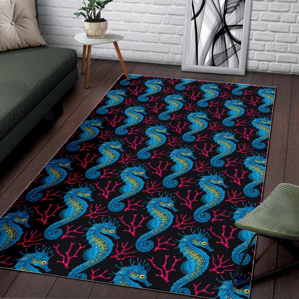 Seahorse Navy Pattern Print Floor Mat-grizzshop