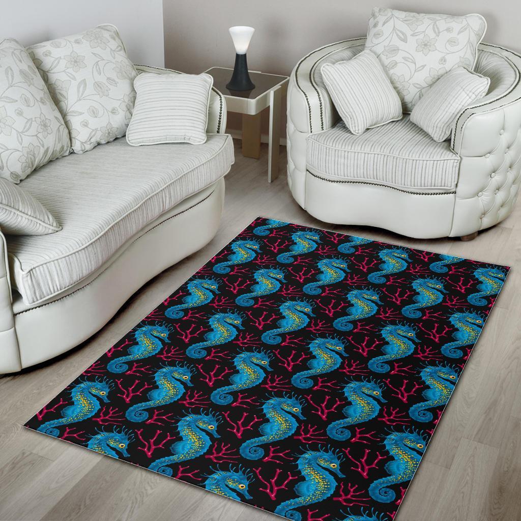 Seahorse Navy Pattern Print Floor Mat-grizzshop