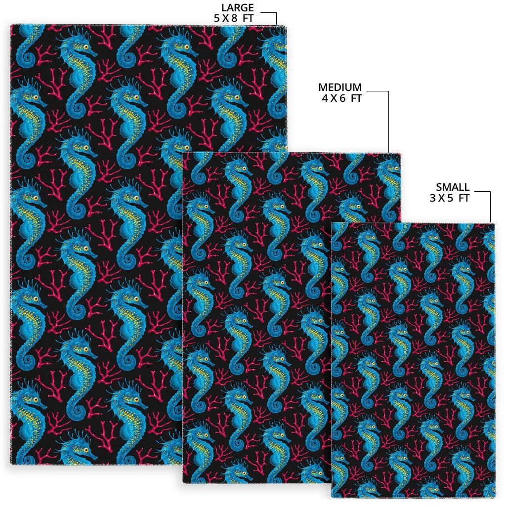 Seahorse Navy Pattern Print Floor Mat-grizzshop