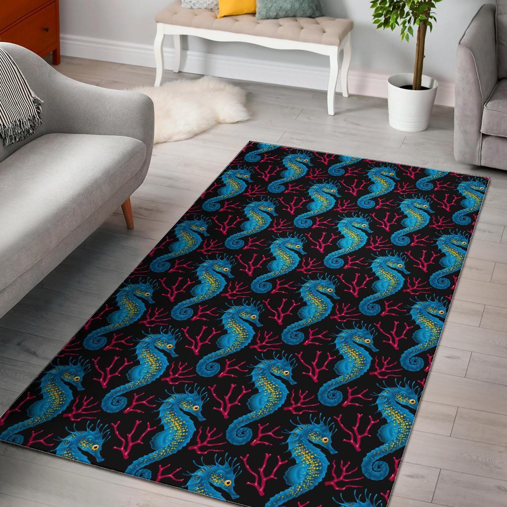 Seahorse Navy Pattern Print Floor Mat-grizzshop