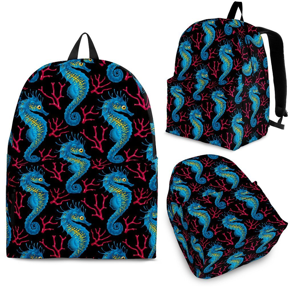 Seahorse Navy Pattern Print Premium Backpack-grizzshop