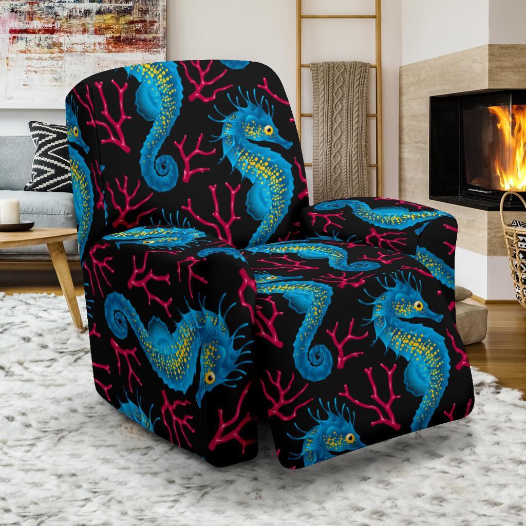 Seahorse Navy Pattern Print Recliner Cover-grizzshop