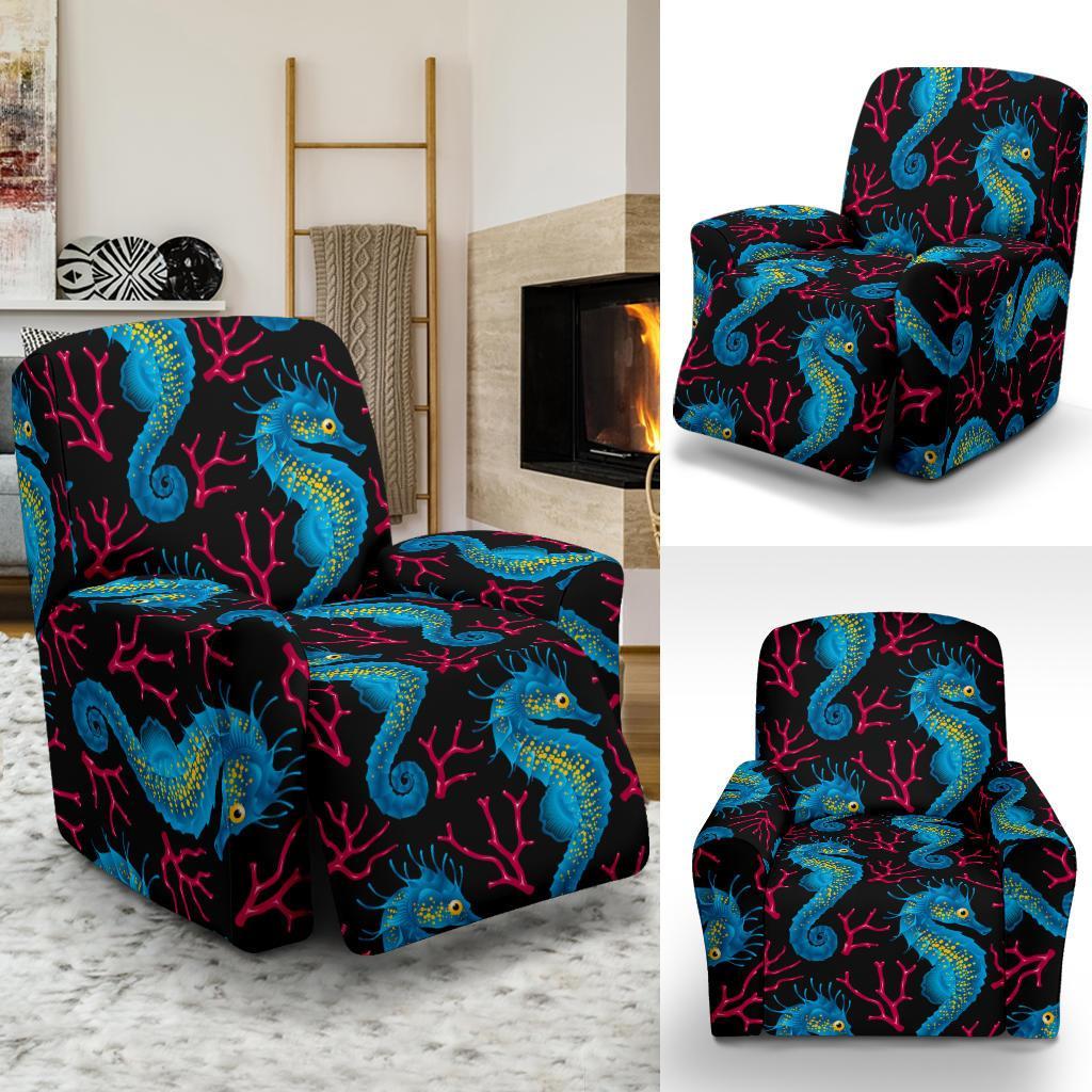 Seahorse Navy Pattern Print Recliner Cover-grizzshop