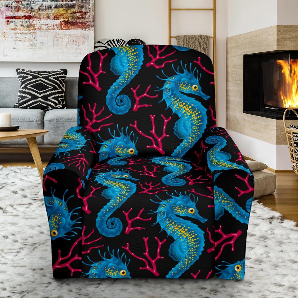 Seahorse Navy Pattern Print Recliner Cover-grizzshop