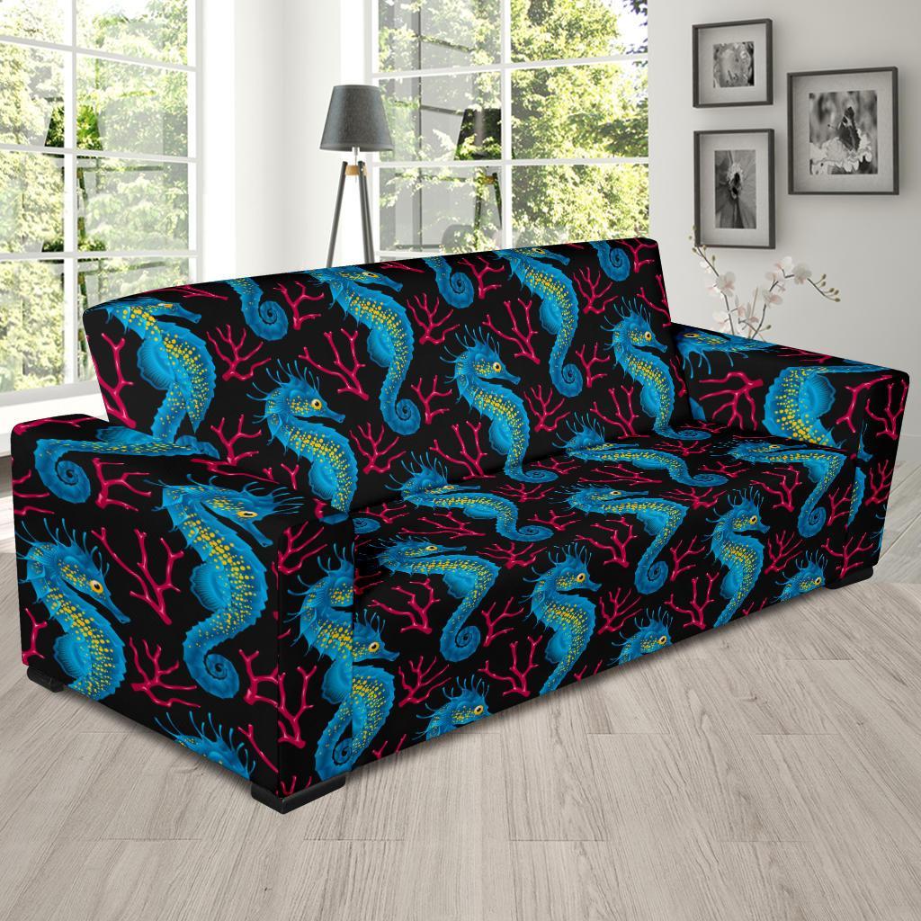 Seahorse Navy Pattern Print Sofa Covers-grizzshop