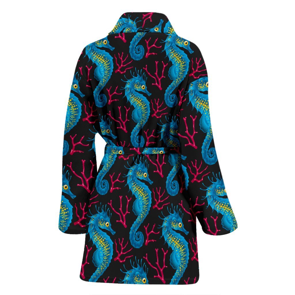 Seahorse Navy Pattern Print Women Long Robe-grizzshop