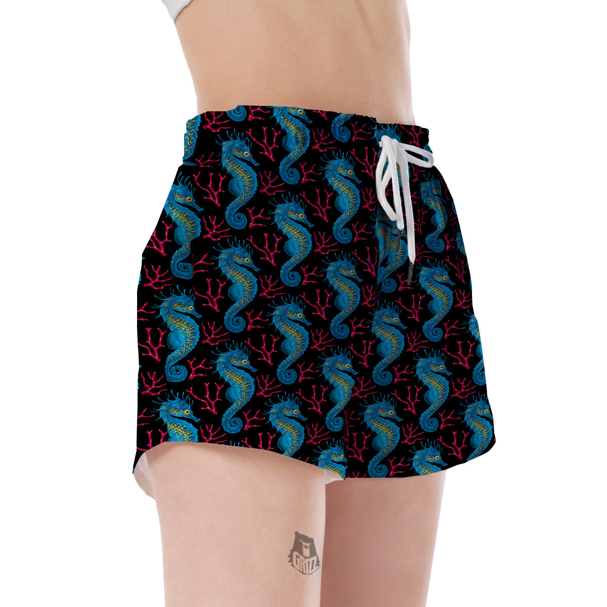 Seahorse Navy Pattern Print Women's Shorts-grizzshop