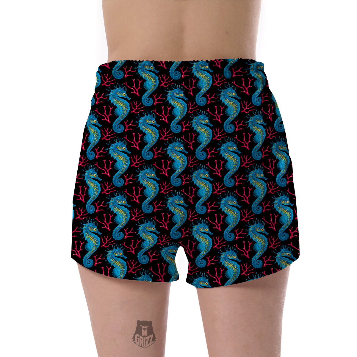 Seahorse Navy Pattern Print Women's Shorts-grizzshop