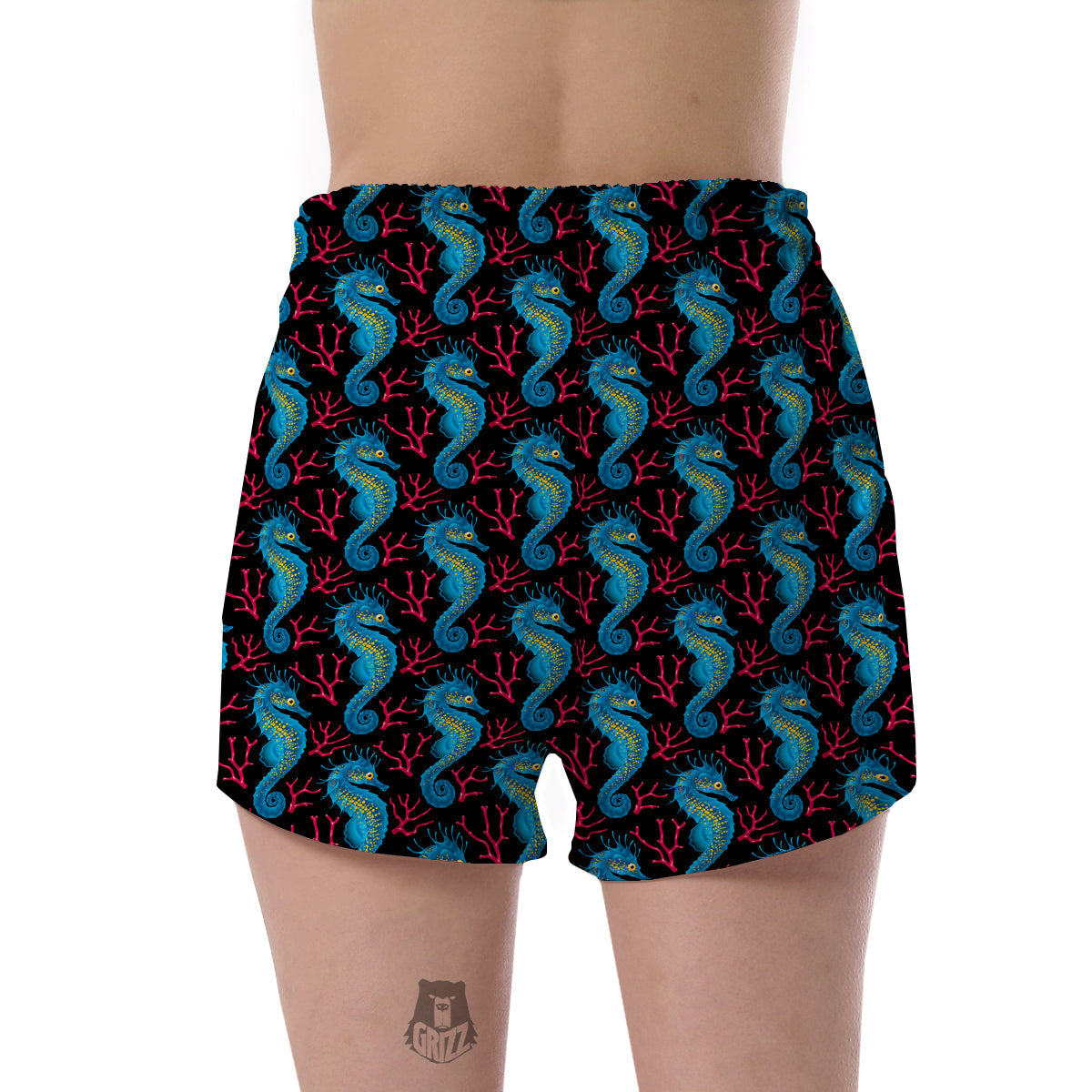 Seahorse Navy Pattern Print Women's Shorts-grizzshop