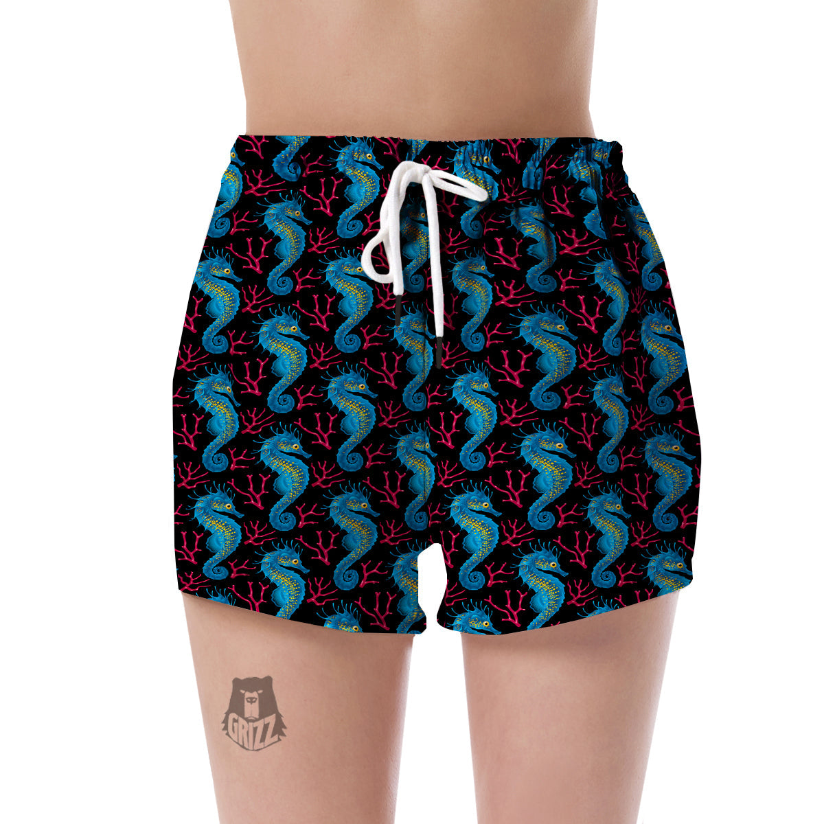 Seahorse Navy Pattern Print Women's Shorts-grizzshop