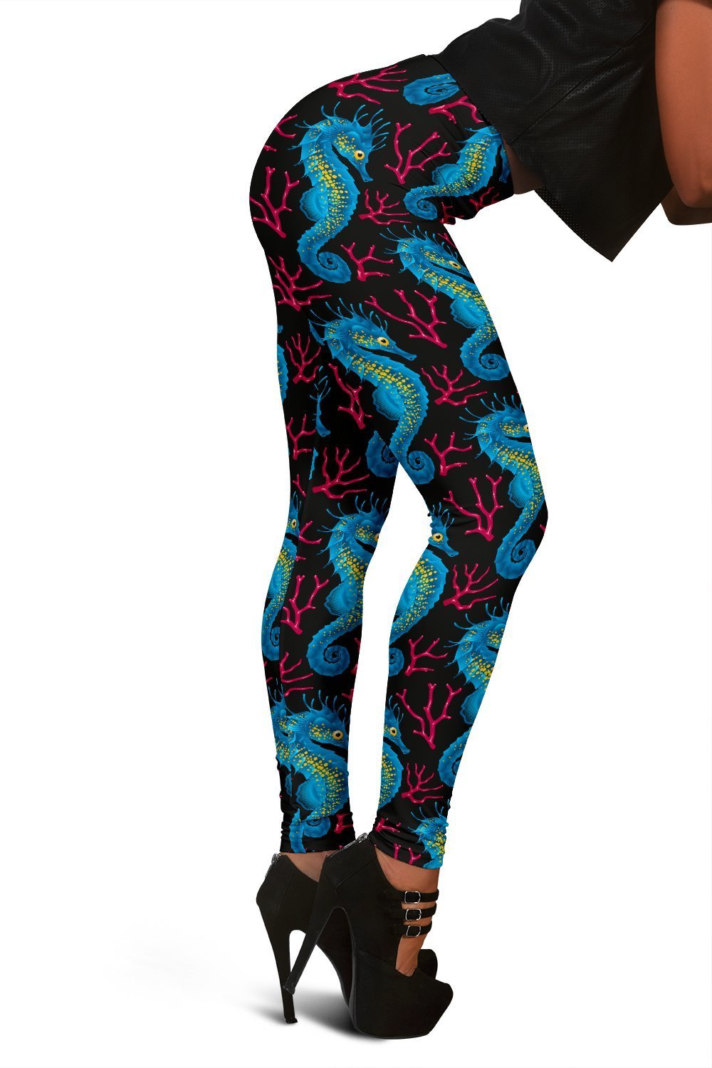 Seahorse Navy Print Pattern Women Leggings-grizzshop