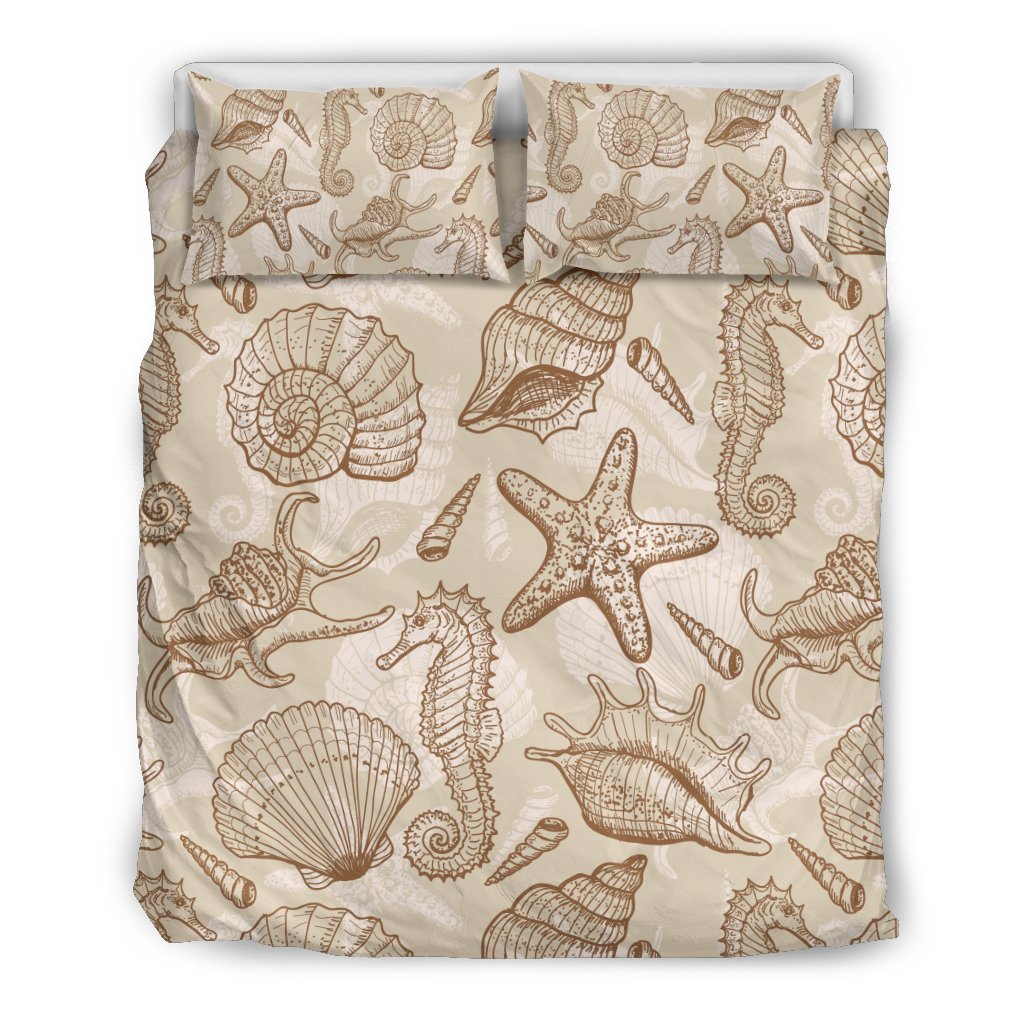 Seahorse Pattern Print Duvet Cover Bedding Set-grizzshop