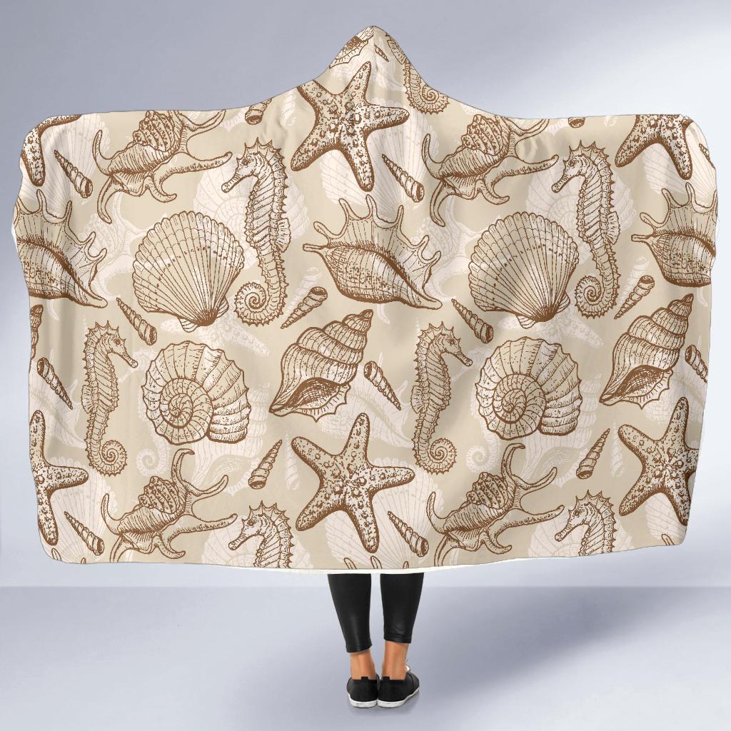 Seahorse Pattern Print Hooded Blanket-grizzshop