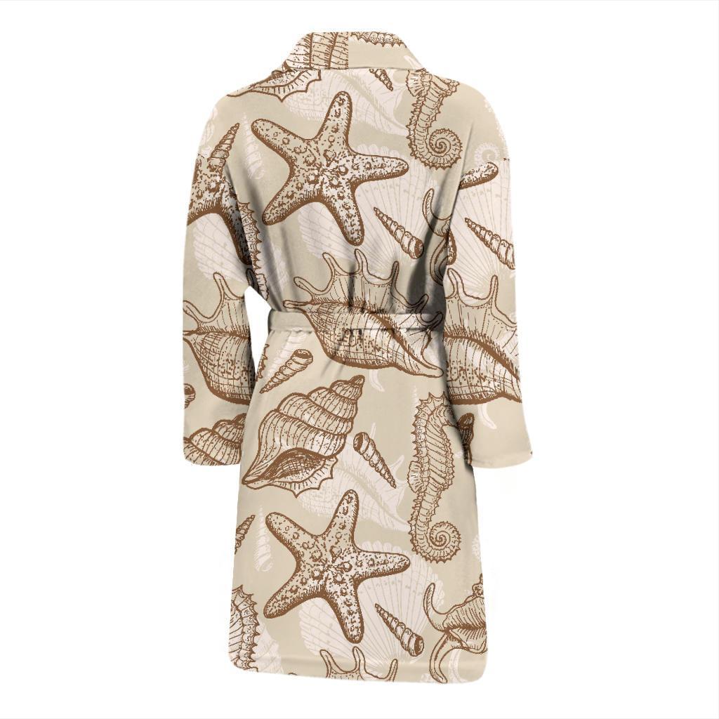 Seahorse Pattern Print Men Long Robe-grizzshop