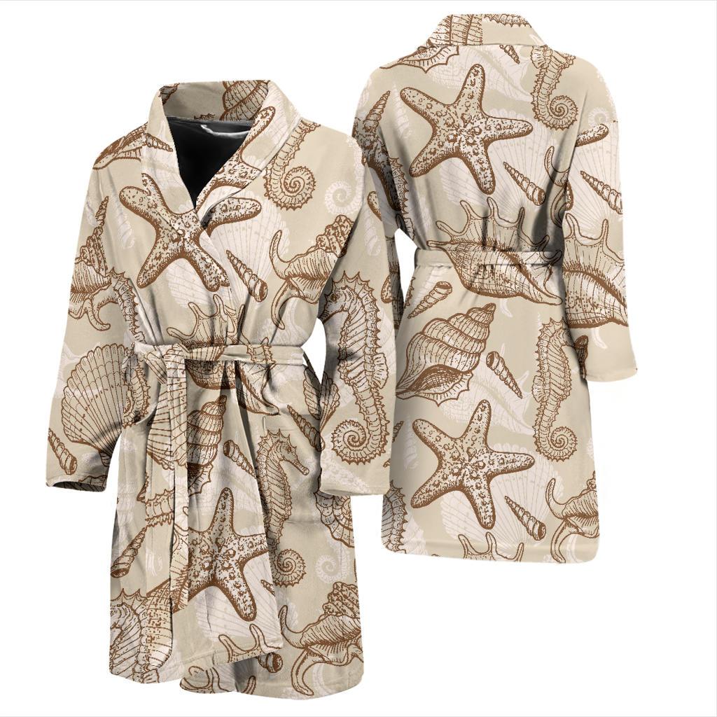 Seahorse Pattern Print Men Long Robe-grizzshop