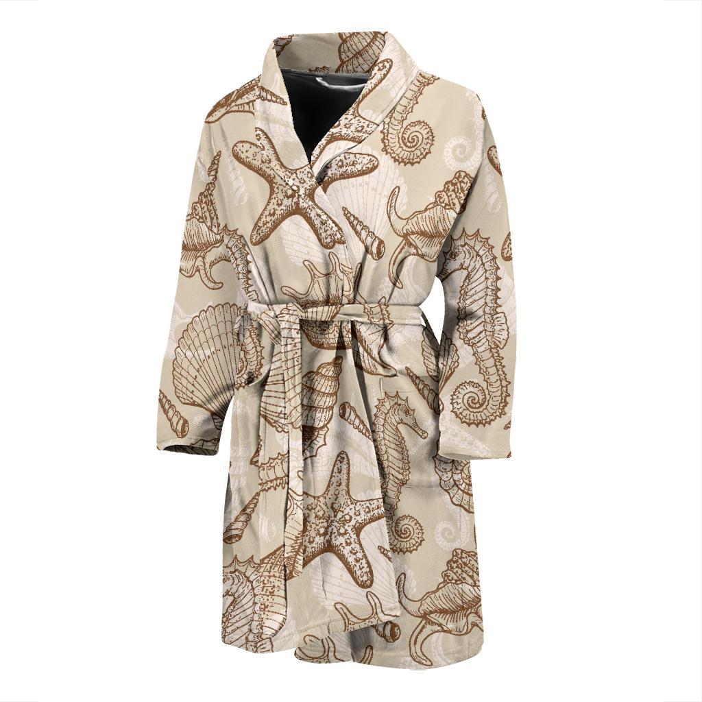 Seahorse Pattern Print Men Long Robe-grizzshop