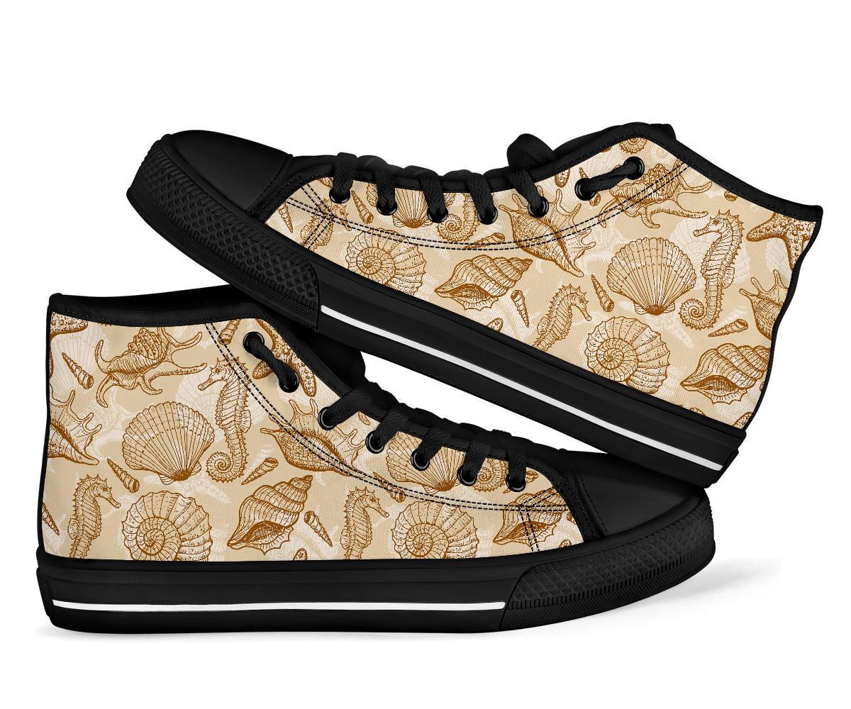 Seahorse Pattern Print Men Women's High Top Shoes-grizzshop