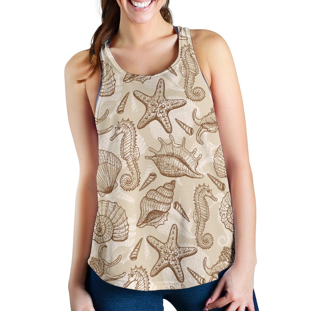 Seahorse Pattern Print Women's Racerback Tank Tops-grizzshop