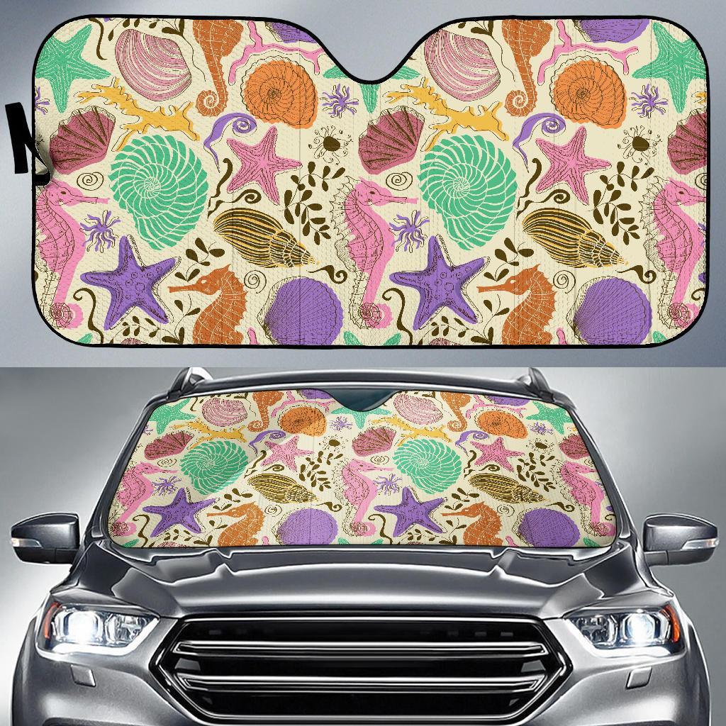 Seahorse Print Pattern Car Sun Shade-grizzshop