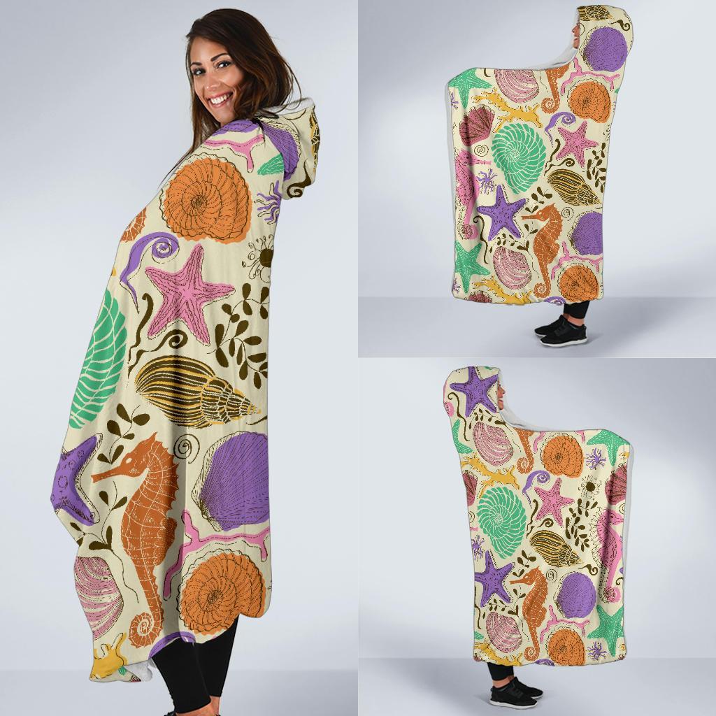 Seahorse Print Pattern Hooded Blanket-grizzshop