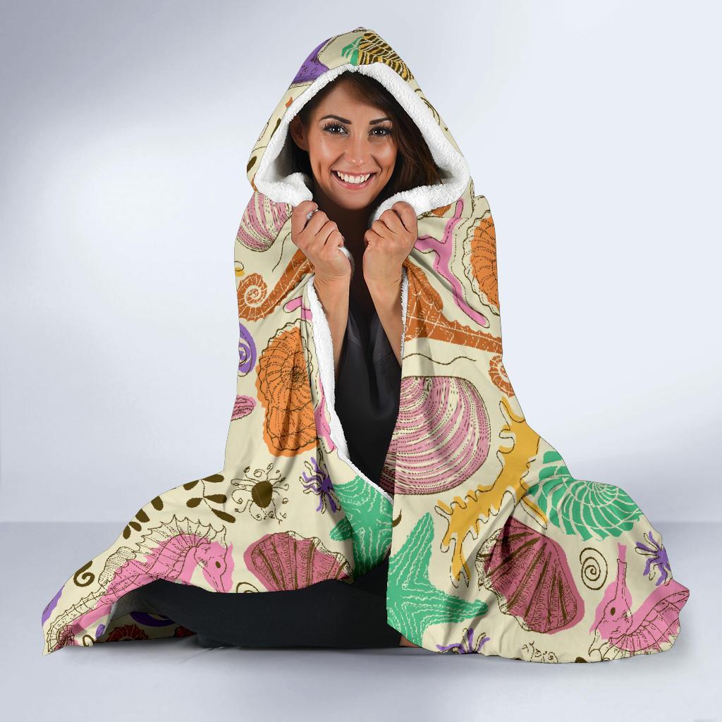 Seahorse Print Pattern Hooded Blanket-grizzshop