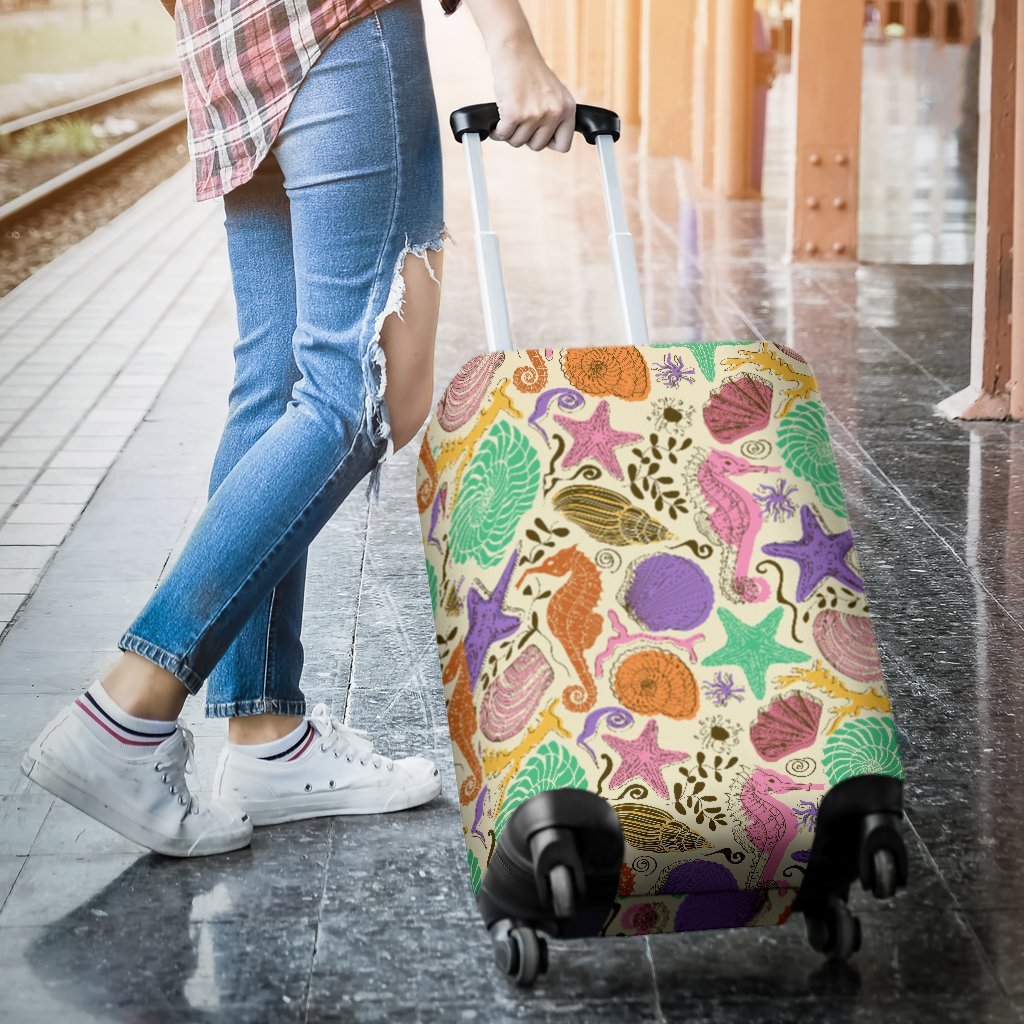 Seahorse Print Pattern Luggage Cover Protector-grizzshop