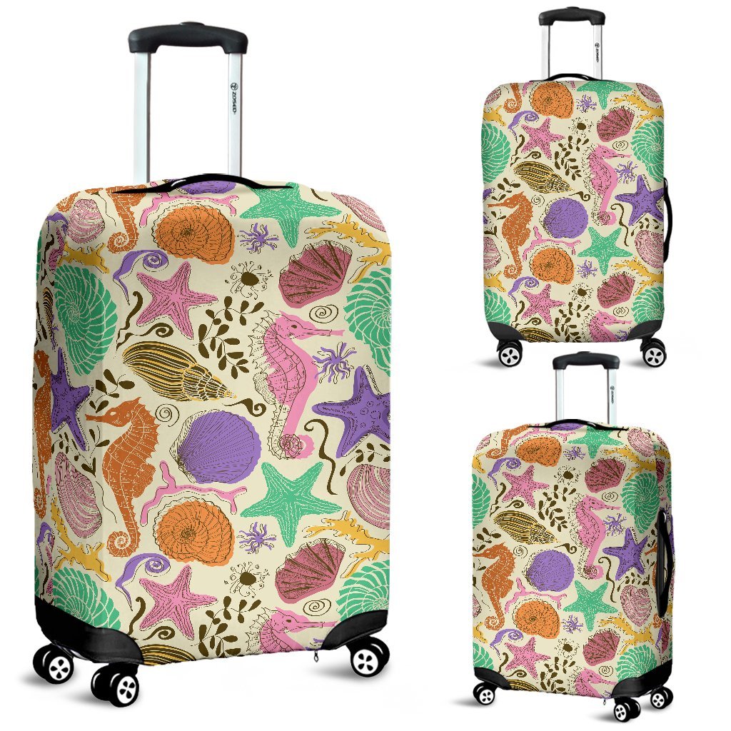 Seahorse Print Pattern Luggage Cover Protector-grizzshop