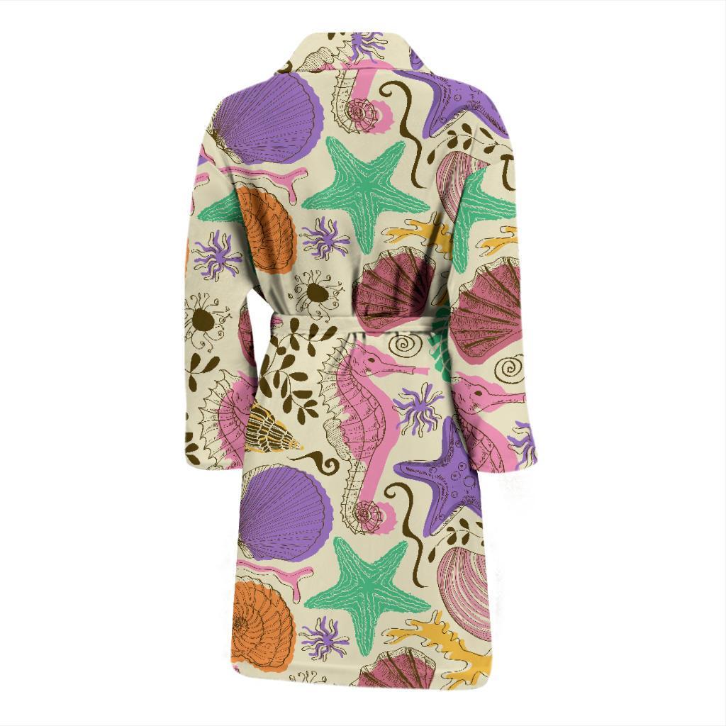 Seahorse Print Pattern Men Long Robe-grizzshop