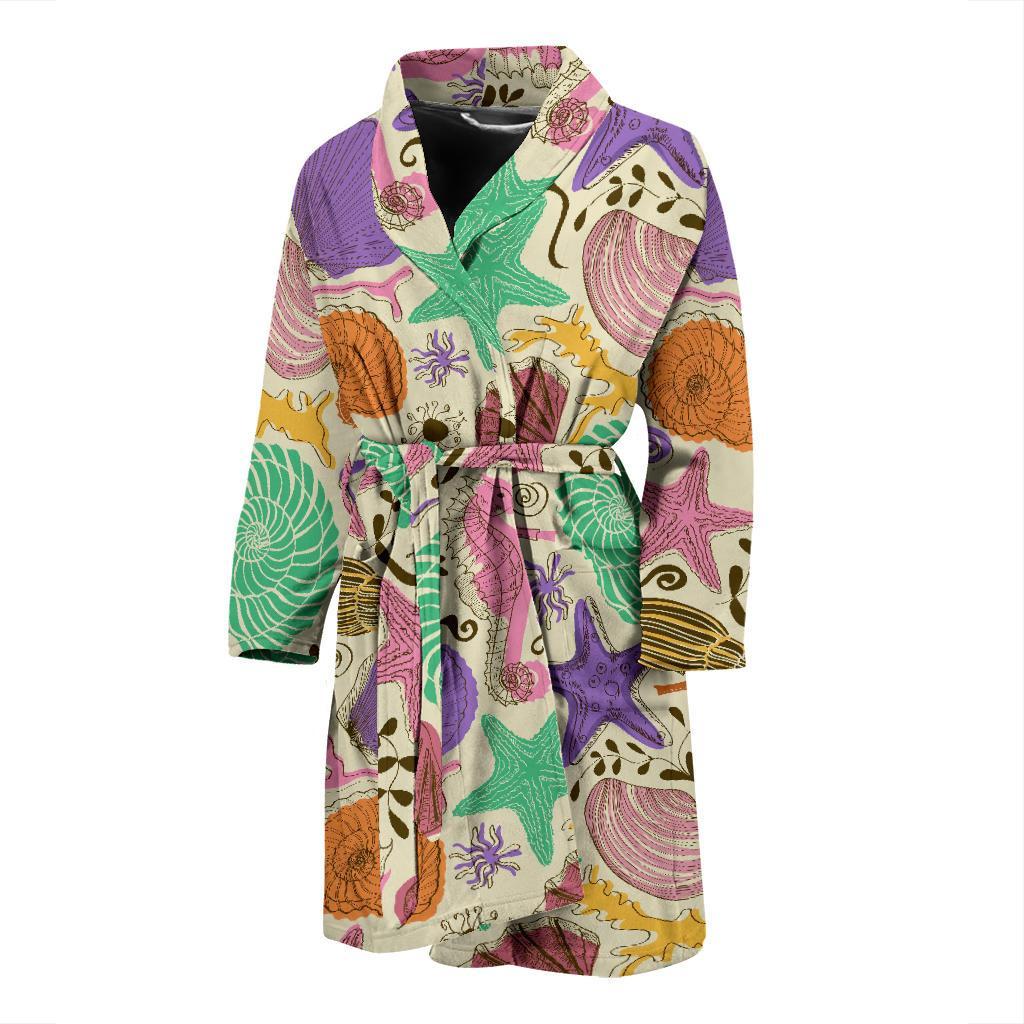 Seahorse Print Pattern Men Long Robe-grizzshop