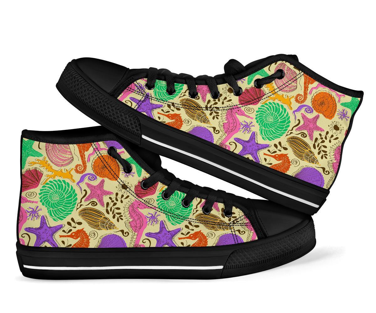 Seahorse Print Pattern Men Women's High Top Shoes-grizzshop