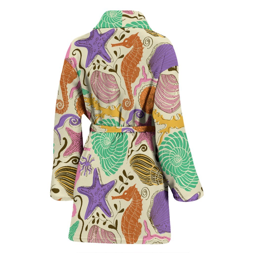 Seahorse Print Pattern Pattern Print Women Long Robe-grizzshop