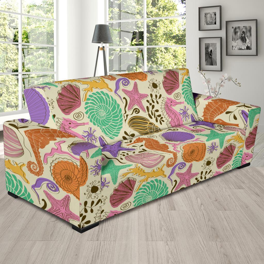 Seahorse Print Pattern Sofa Covers-grizzshop