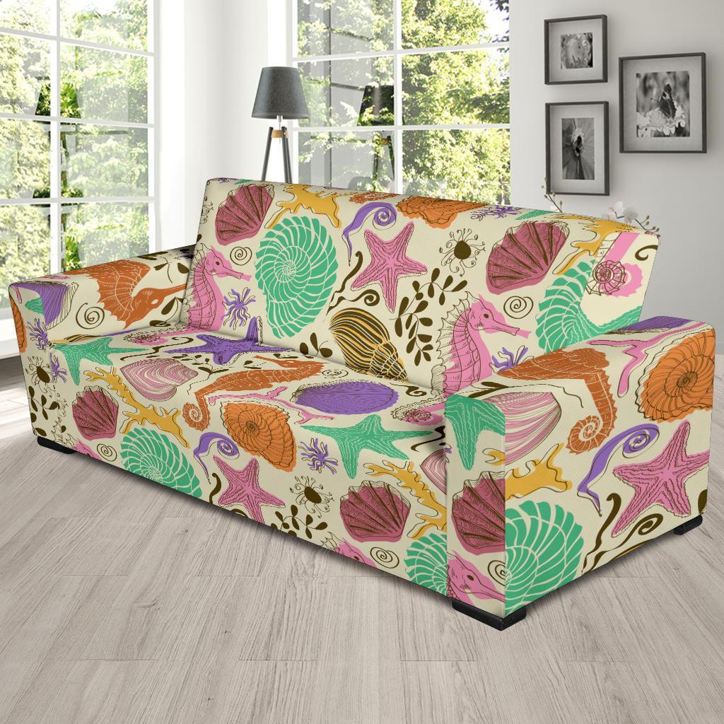 Seahorse Print Pattern Sofa Covers-grizzshop