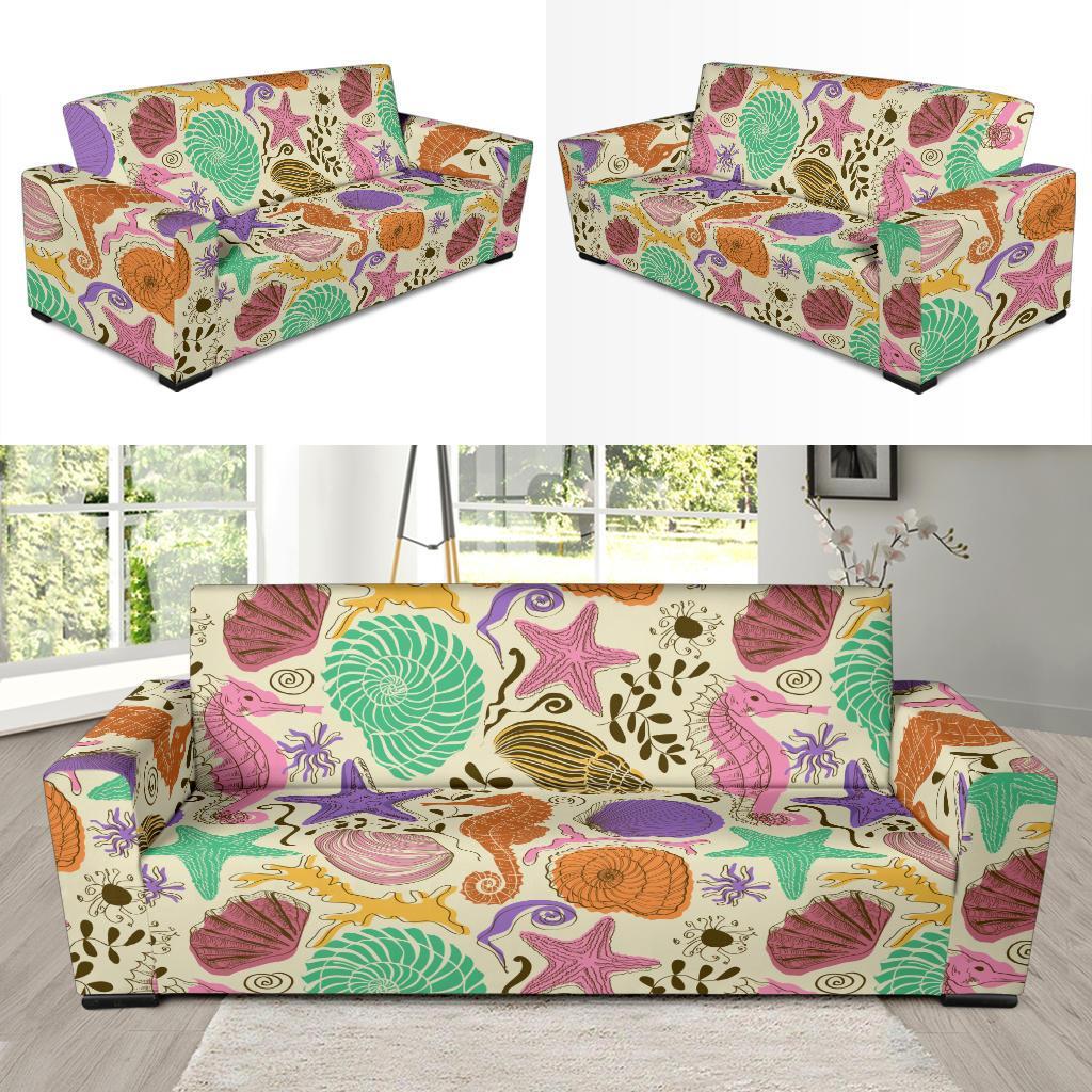 Seahorse Print Pattern Sofa Covers-grizzshop