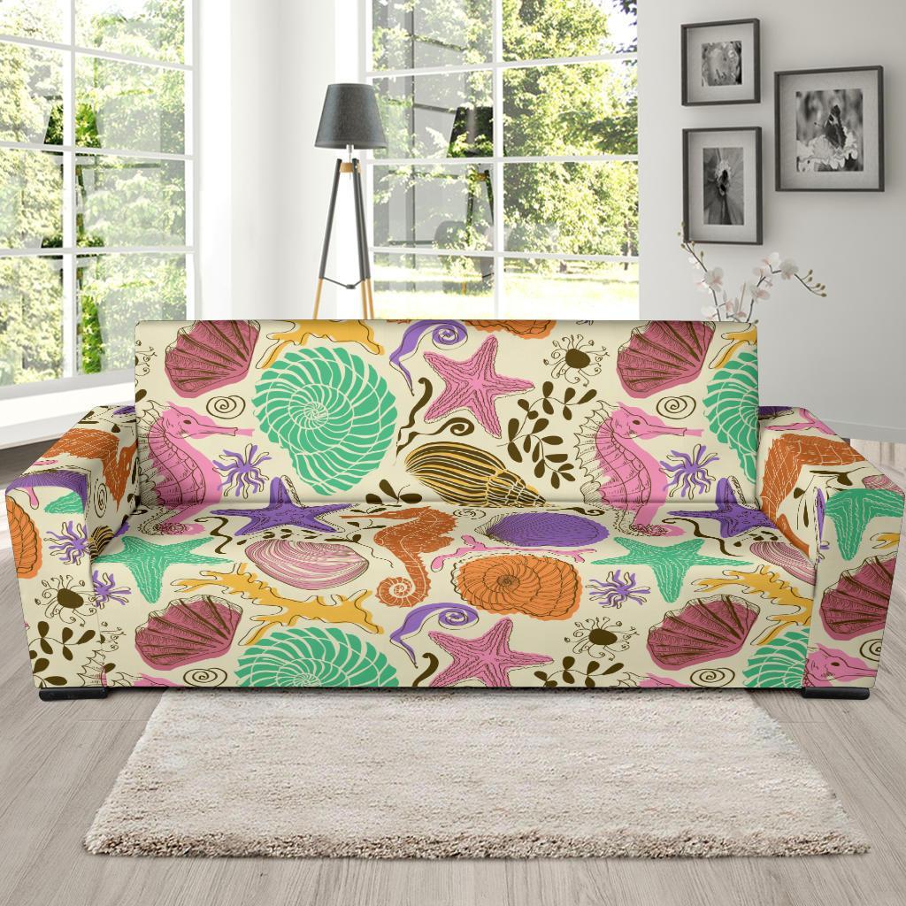 Seahorse Print Pattern Sofa Covers-grizzshop