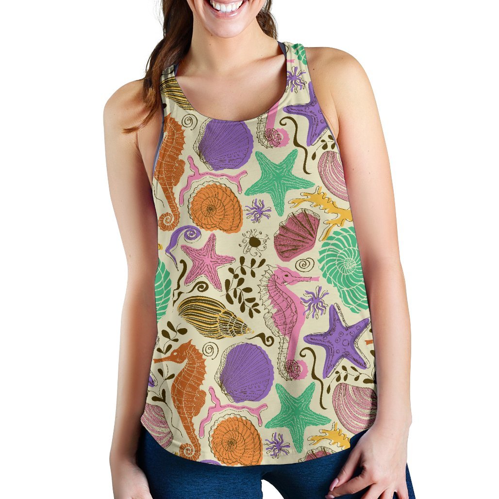 Seahorse Print Pattern Women's Racerback Tank Tops-grizzshop