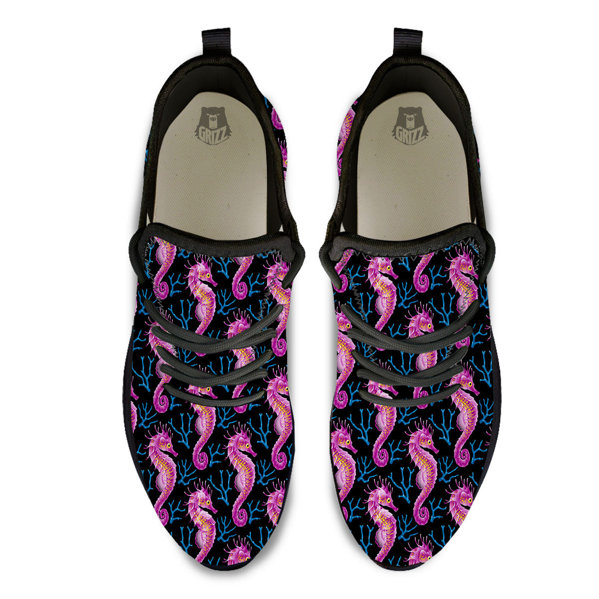 Seahorse Purple Print Pattern Black Athletic Shoes-grizzshop