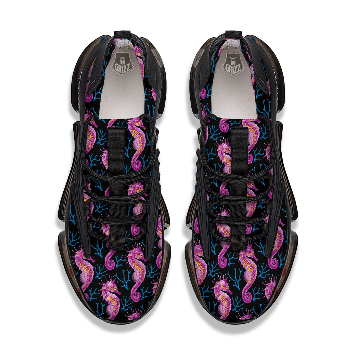 Seahorse Purple Print Pattern Black Gym Shoes-grizzshop