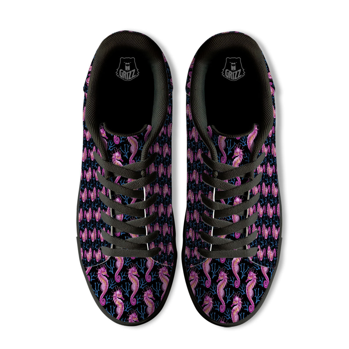 Seahorse Purple Print Pattern Black Low Top Sneakers-grizzshop