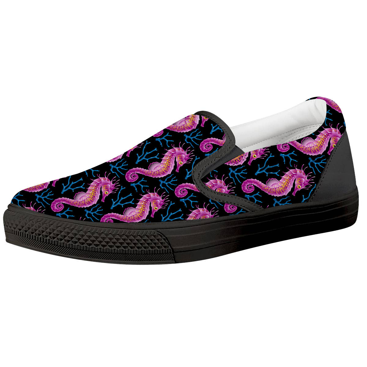 Seahorse Purple Print Pattern Black Slip On Shoes-grizzshop