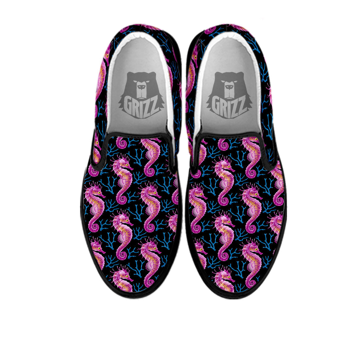 Seahorse Purple Print Pattern Black Slip On Shoes-grizzshop