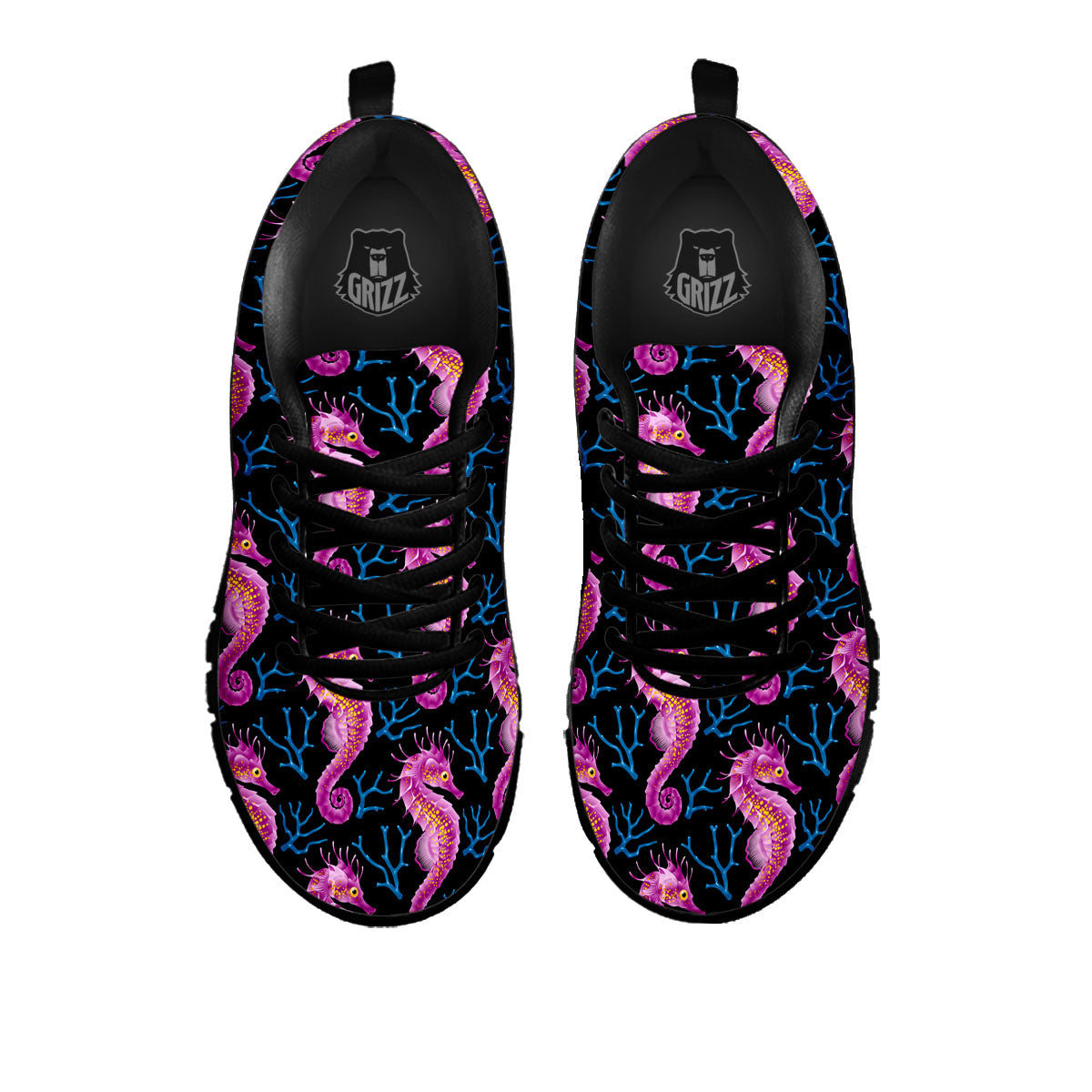 Seahorse Purple Print Pattern Black Sneaker-grizzshop